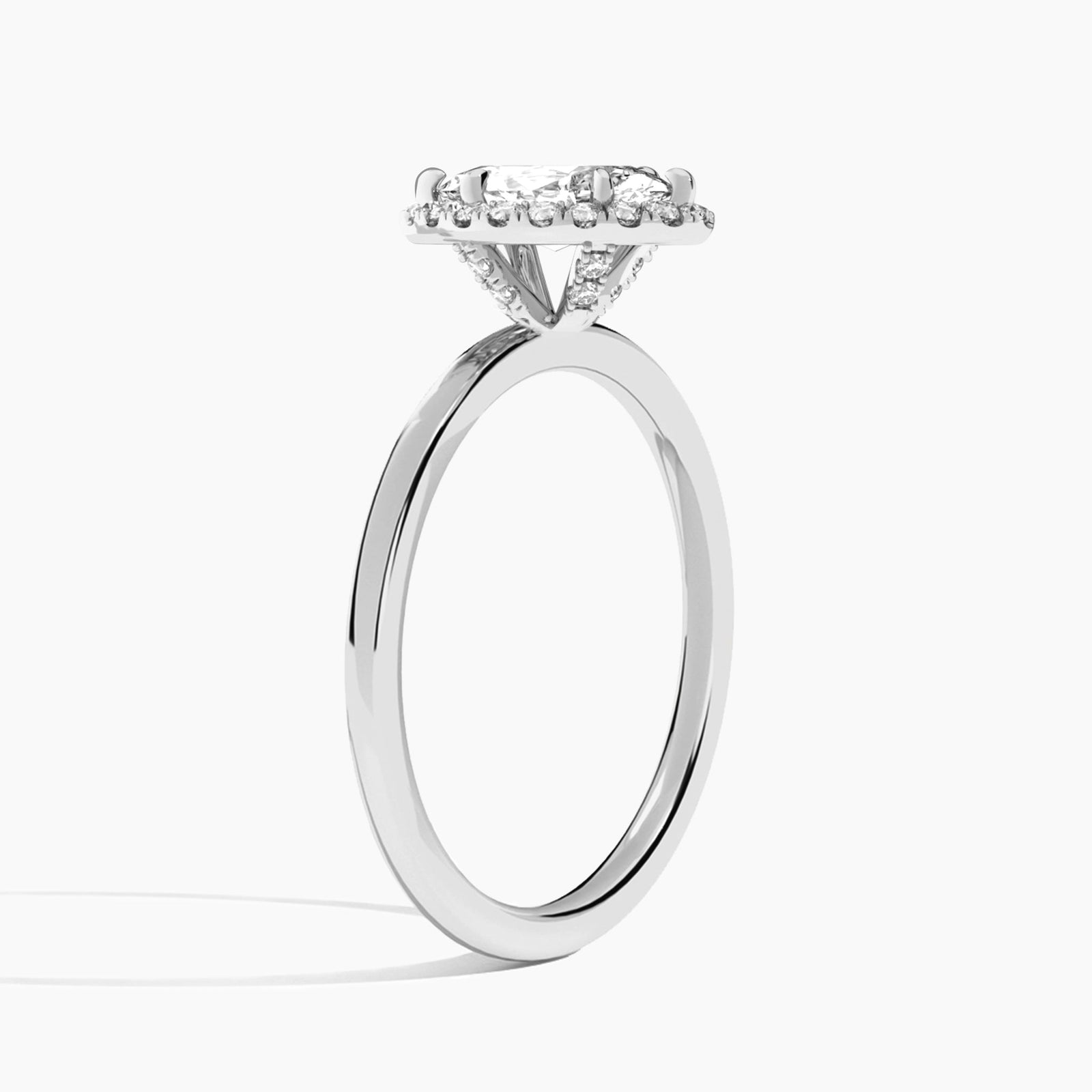 Marquise Calantha Halo Lab Grown Diamond Engagement Ring In 14K White Gold, Angle View