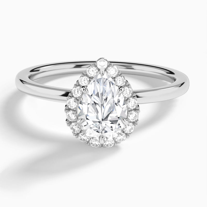 Pear Calantha Halo Lab Grown Diamond Engagement Ring In 14K White Gold - Lucenjuri