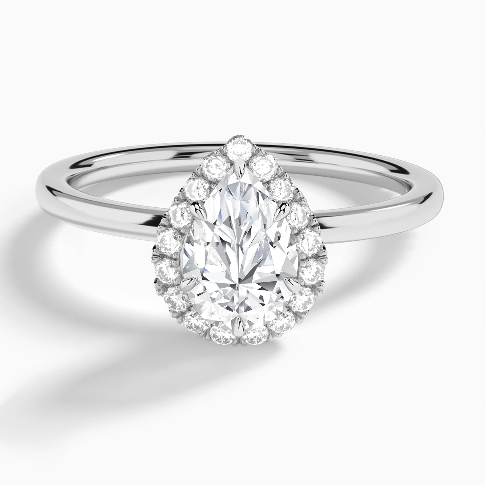 Pear Calantha Halo Lab Grown Diamond Engagement Ring In 14K White Gold - Lucenjuri