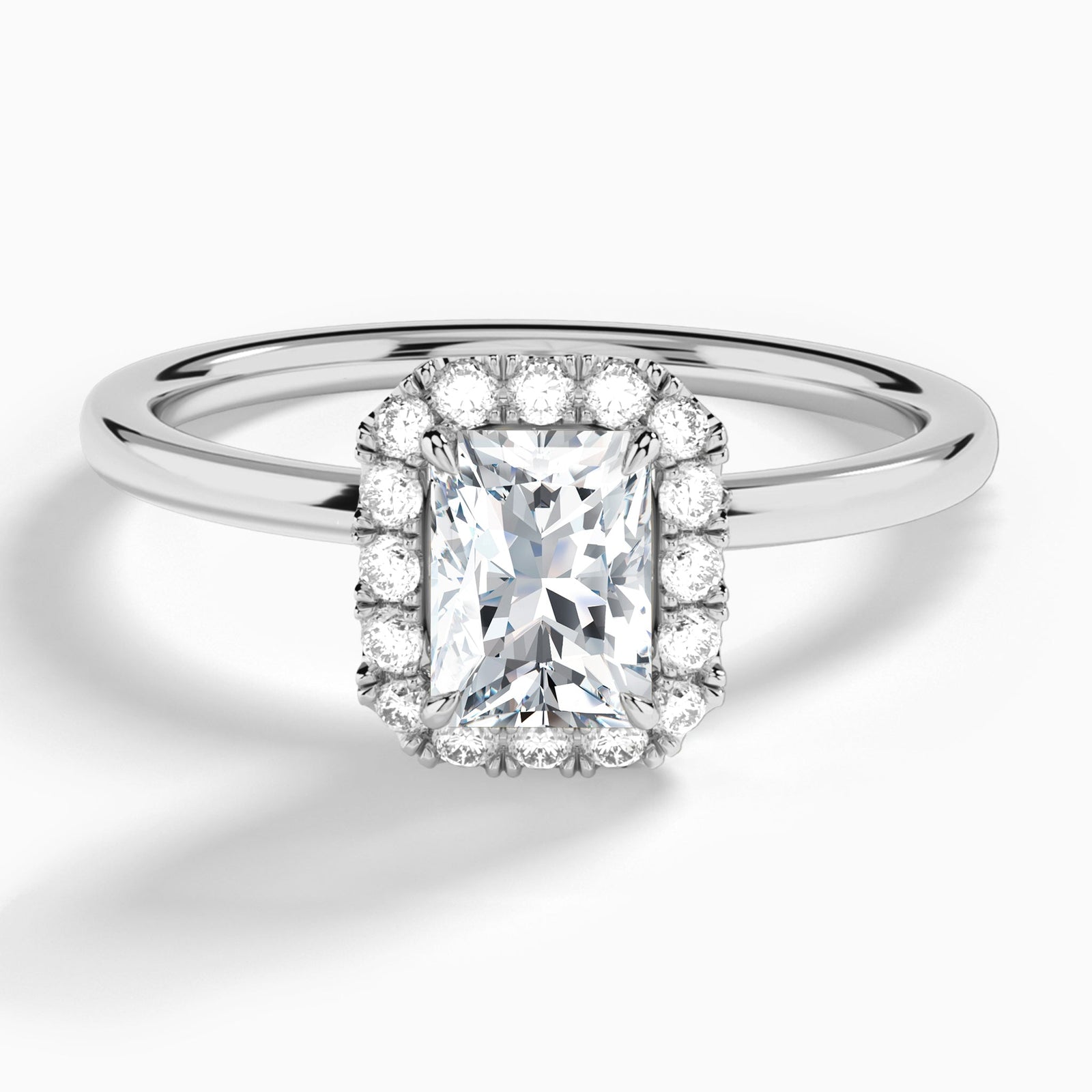 Radiant Calantha Halo Lab Grown Diamond Engagement Ring In 14K White Gold - Lucenjuri