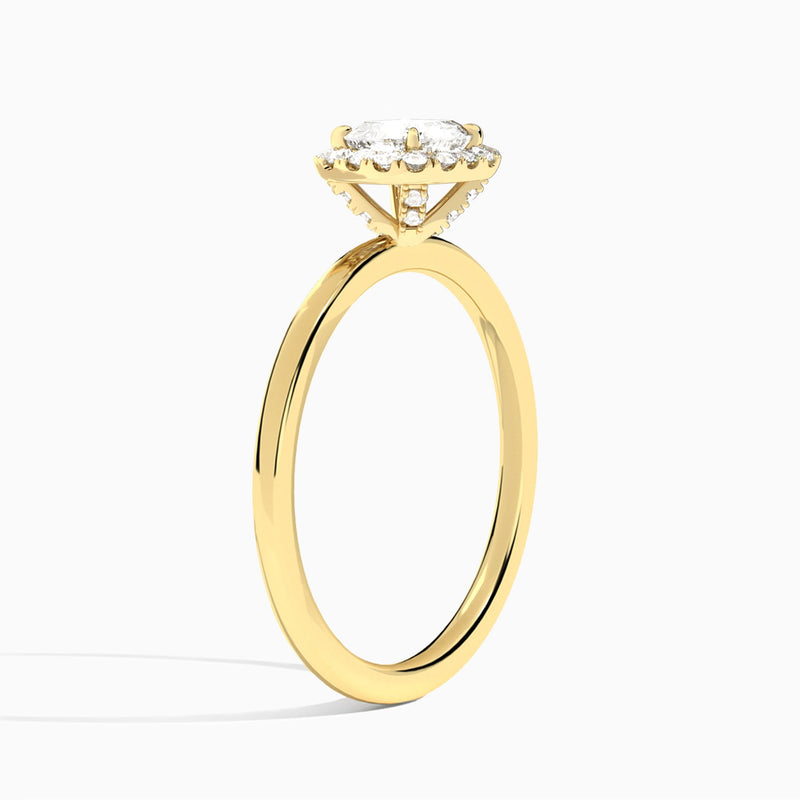 Cushion Calantha Halo Lab Diamond Engagement Ring In 18K Yellow Gold, Angle View