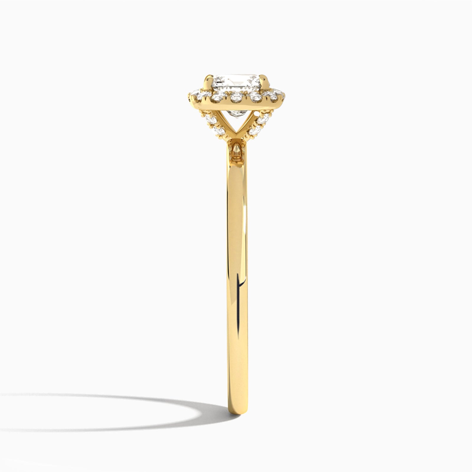 Cushion Calantha Halo Lab Diamond Engagement Ring In 14K Yellow Gold, Side View