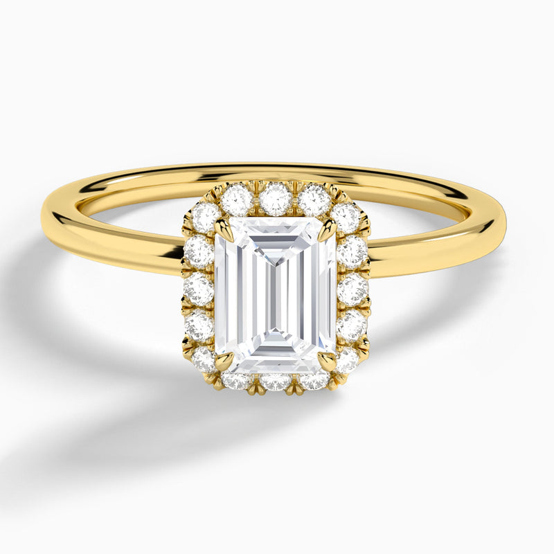 Emerald Calantha Halo Lab Diamond Engagement Ring In 14K Yellow Gold - Lucenjuri