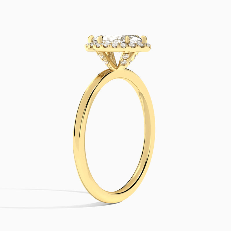 Marquise Calantha Halo Lab Diamond Engagement Ring In 14K Yellow Gold, Angle View