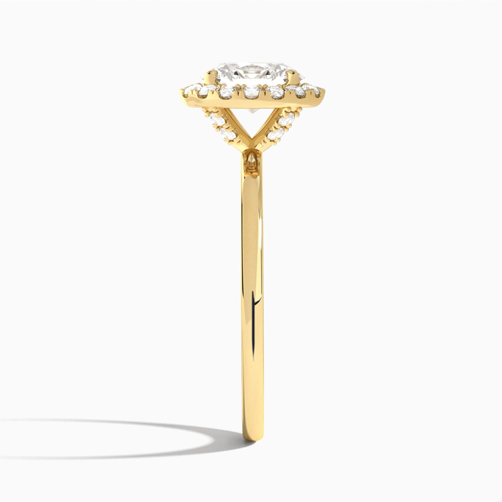Oval Calantha Halo Lab Diamond Engagement Ring In 18K Yellow Gold, Side View