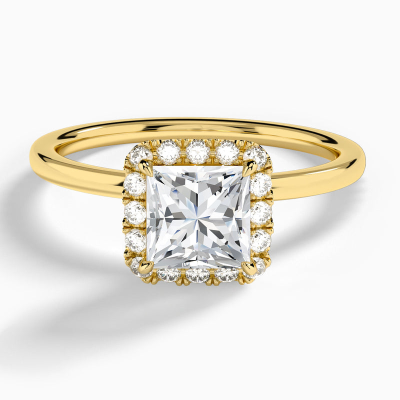 Princess Calantha Halo Lab Diamond Engagement Ring In 18K Yellow Gold - Lucenjuri