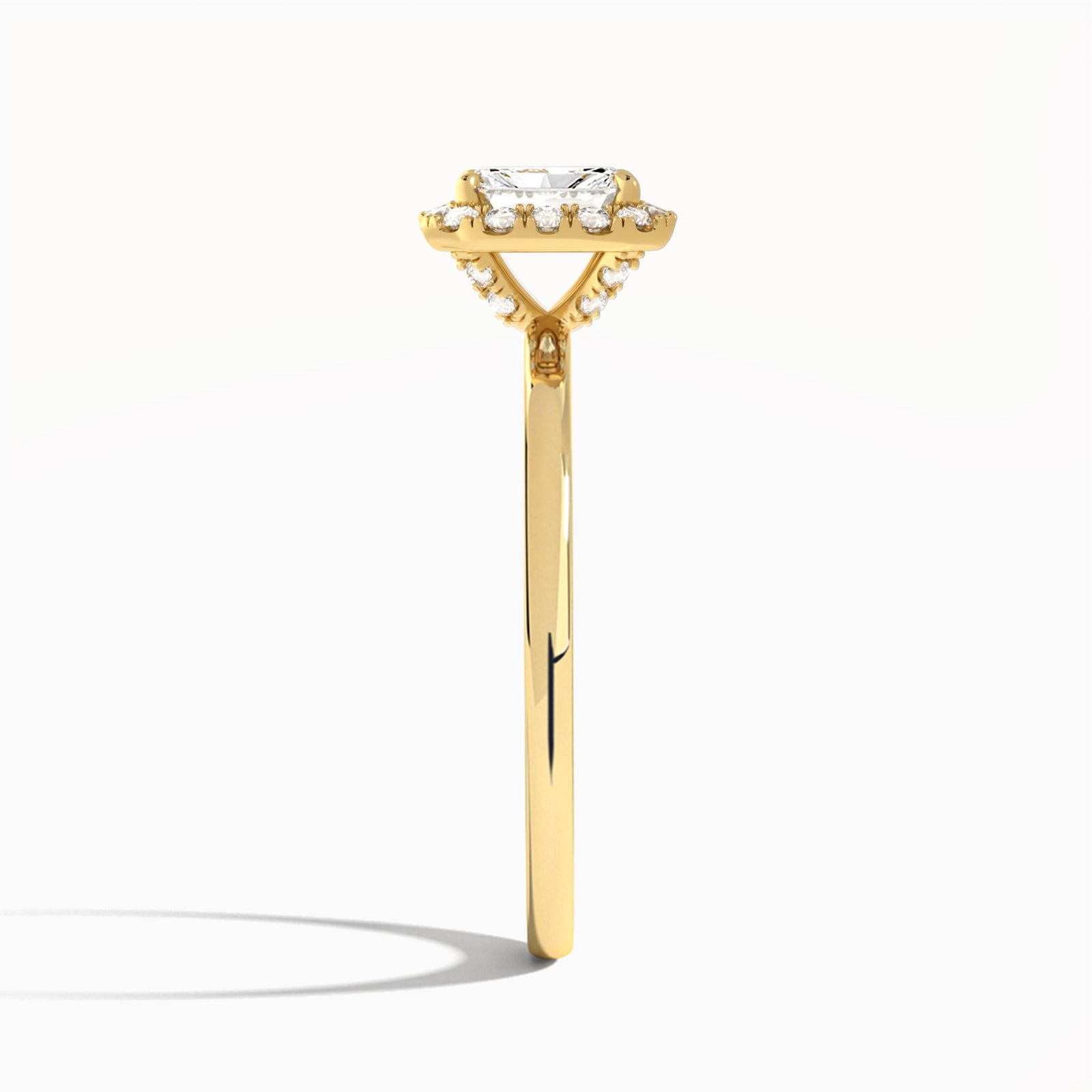Radiant Calantha Halo Lab Diamond Engagement Ring In 18K Yellow Gold, Side View