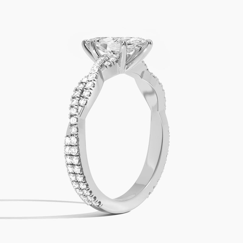 Marquise Luxe Twisted Vine Lab Diamond Engagement Ring In 18K White Gold, Angle View