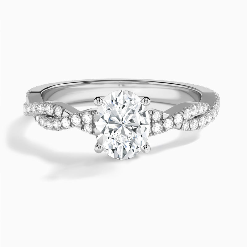 Oval Luxe Twisted Vine Lab Diamond Engagement Ring In 14K White Gold - Lucenjuri