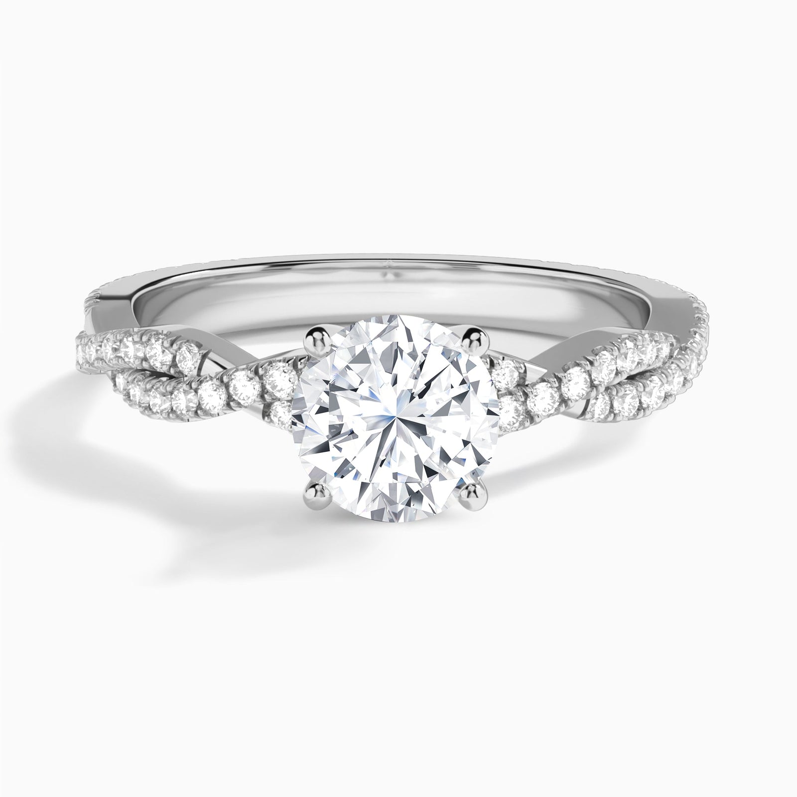 Round Luxe Twisted Vine Lab Diamond Engagement Ring In 14K White Gold - Lucenjuri