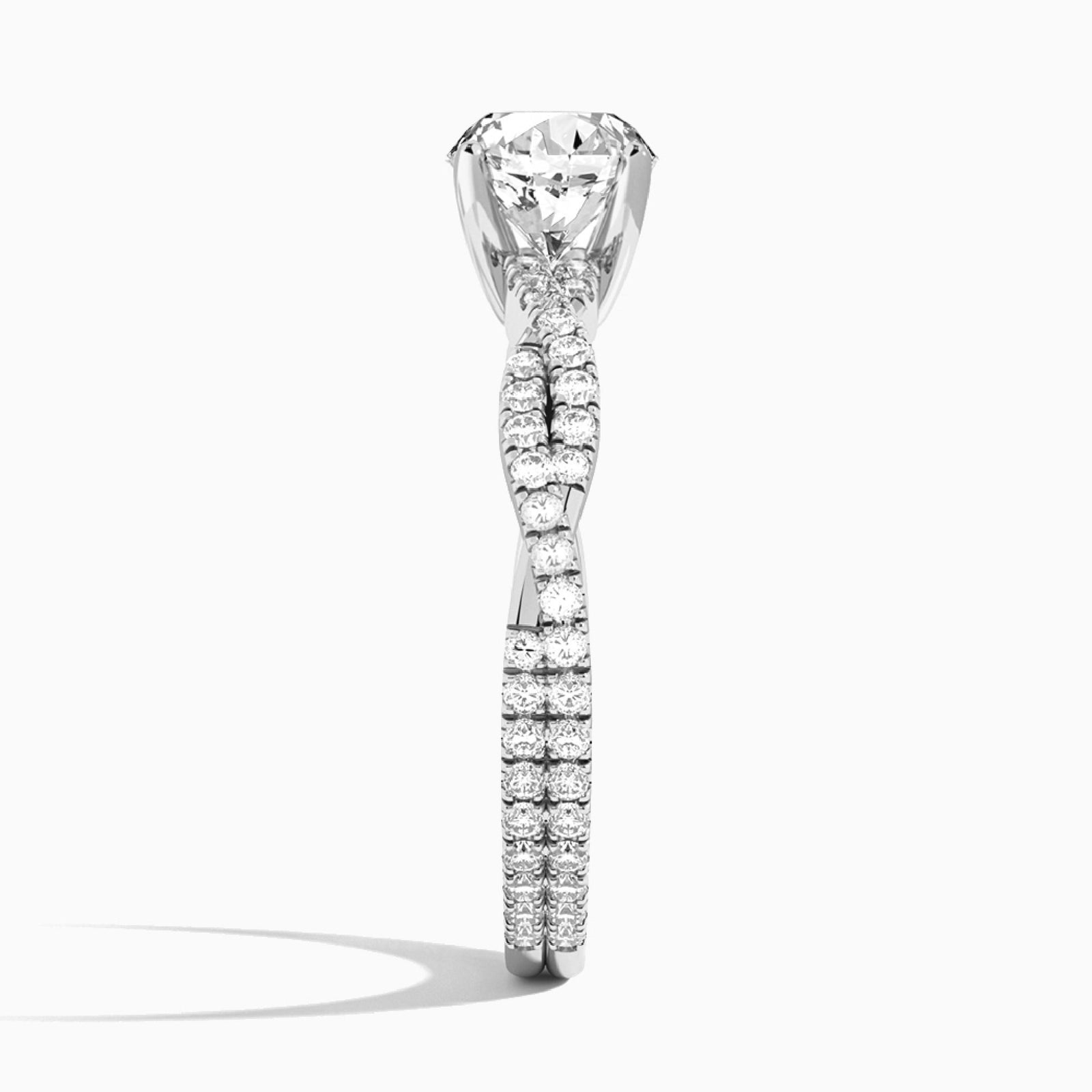 Round Luxe Twisted Vine Lab Diamond Engagement Ring In 14K White Gold, Side View