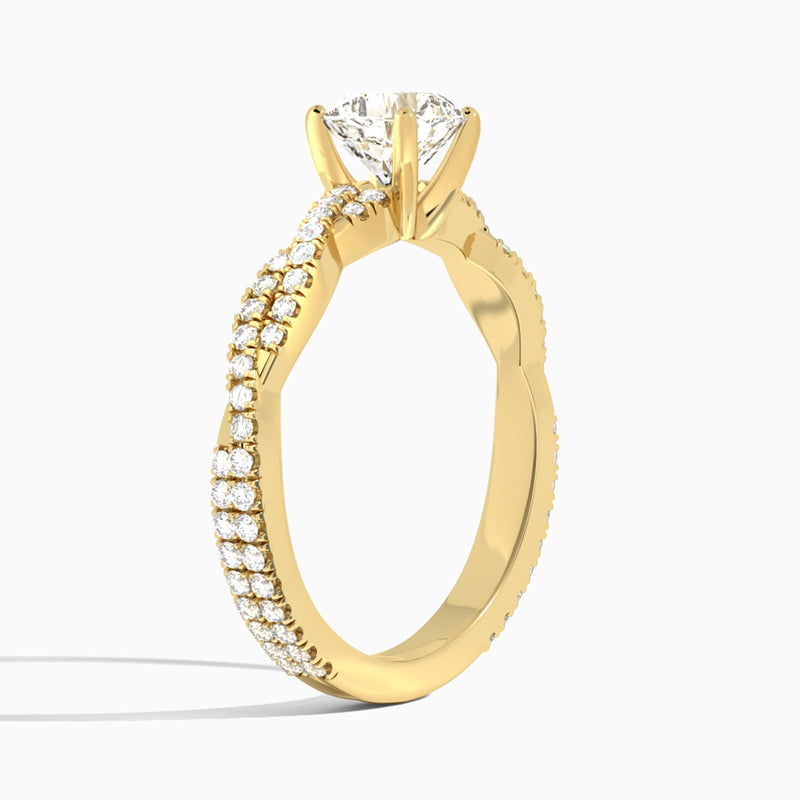 Cushion Luxe Twisted Vine Lab Diamond Engagement Ring In 14K Yellow Gold, Angle View