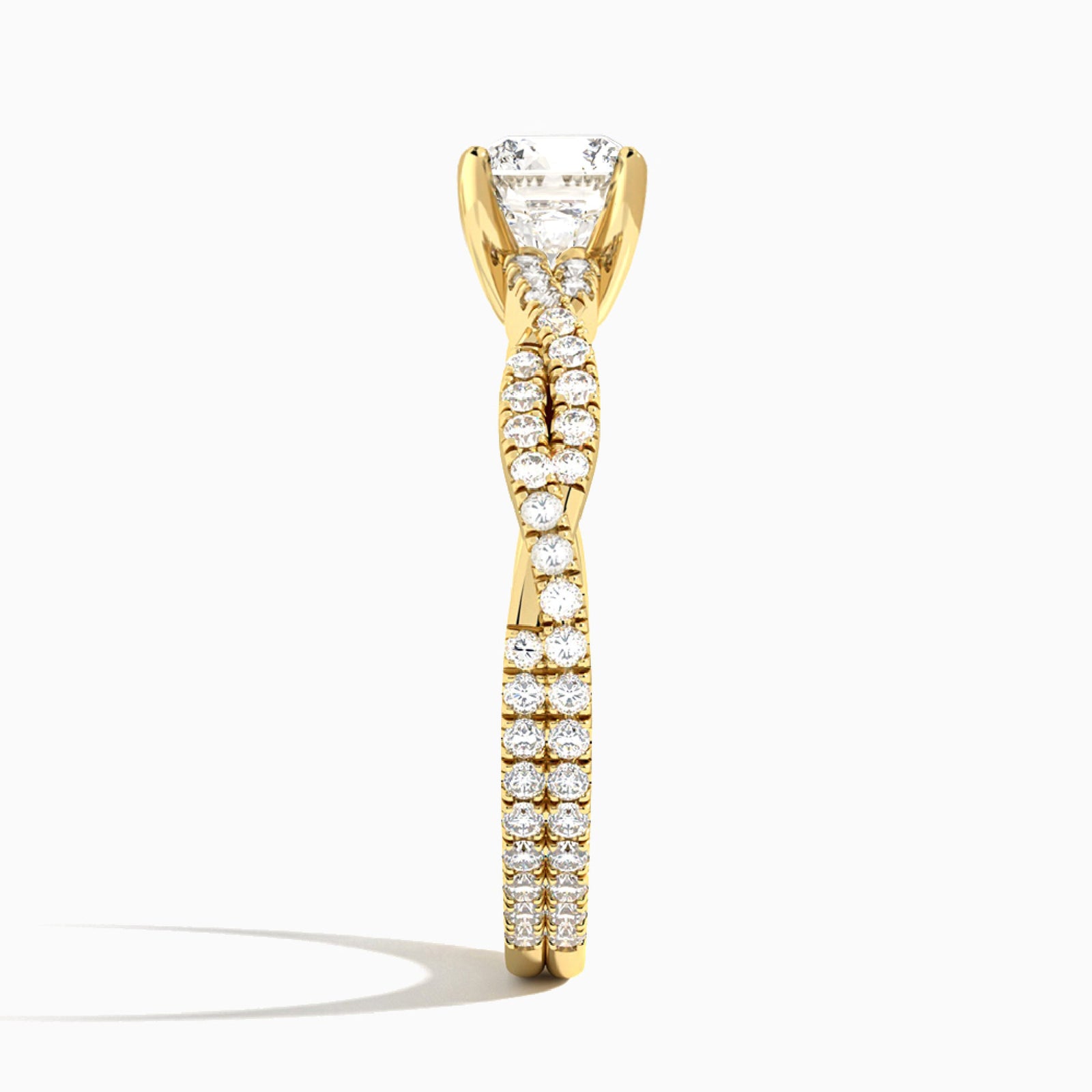 Cushion Luxe Twisted Vine Lab Diamond Engagement Ring In 14K Yellow Gold, Side View
