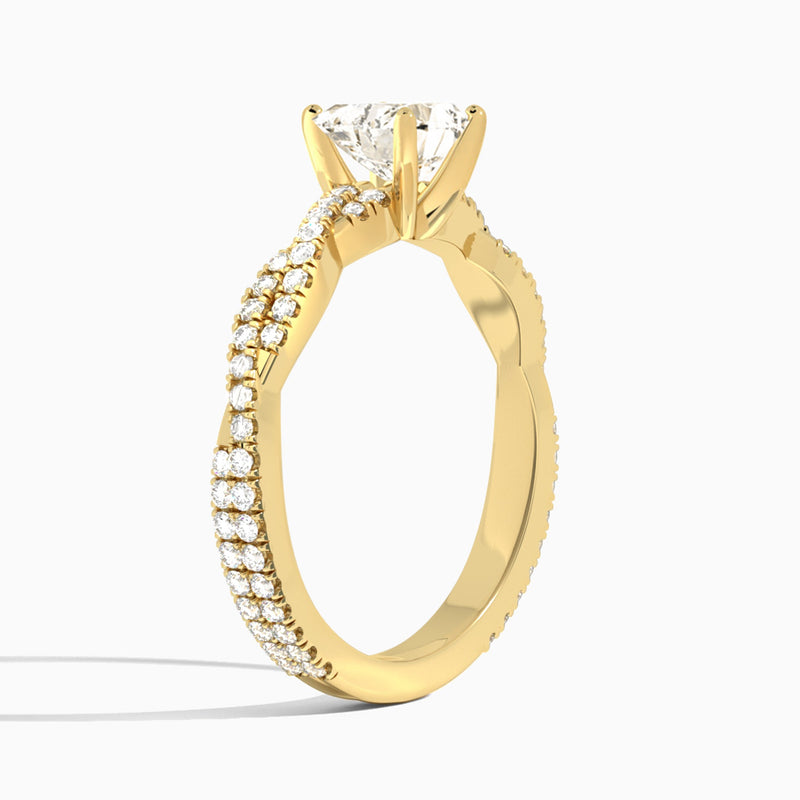 Heart Luxe Twisted Vine Lab Diamond Engagement Ring In 18K Yellow Gold, Angle View