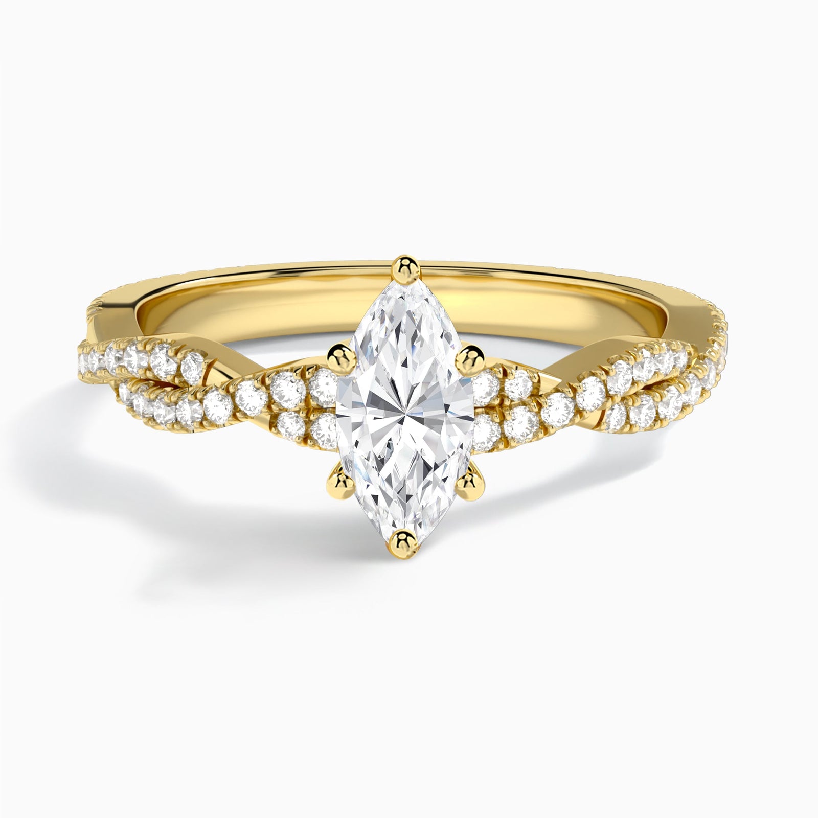 Marquise Luxe Twisted Vine Lab Diamond Engagement Ring In 14K Yellow Gold - Lucenjuri