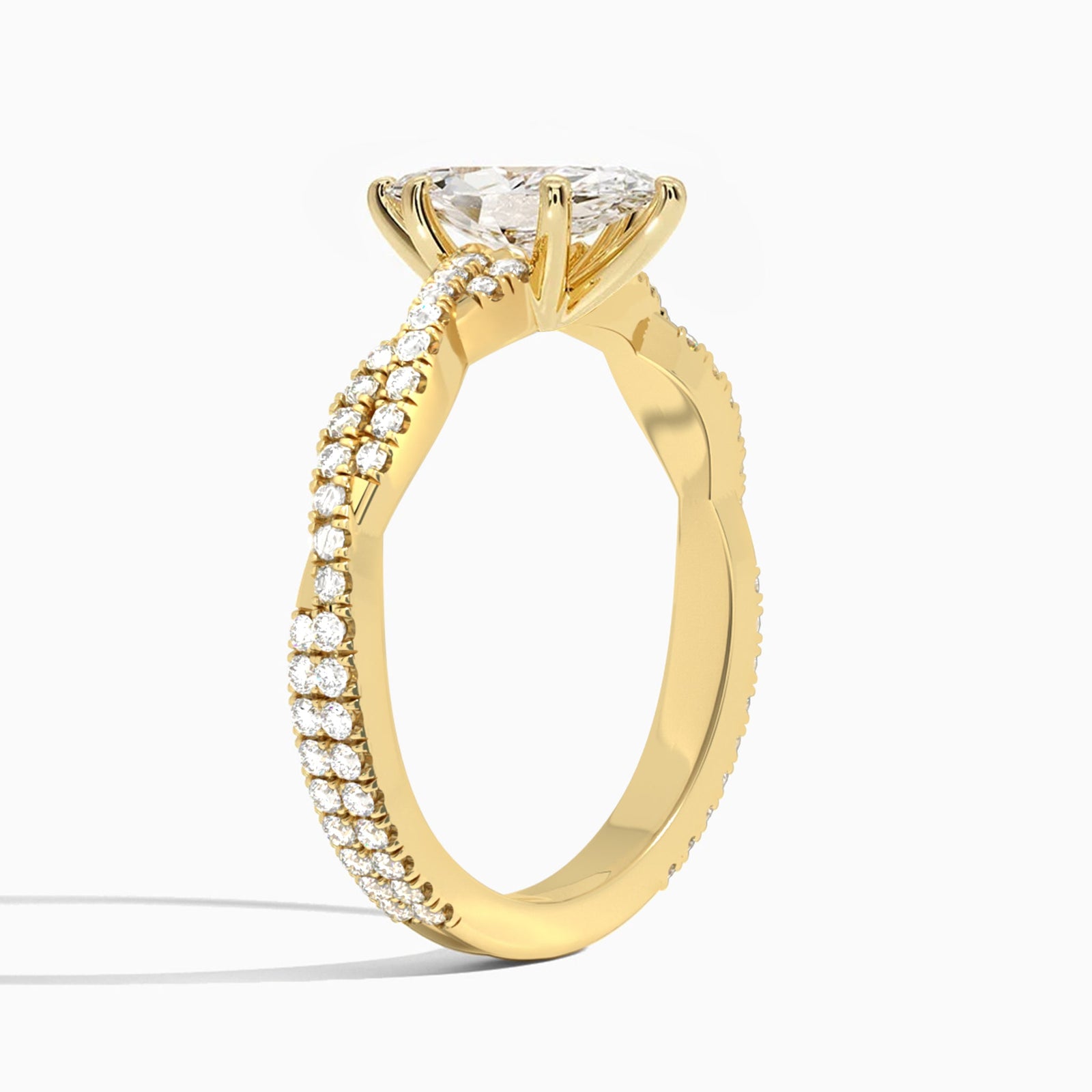 Marquise Luxe Twisted Vine Lab Diamond Engagement Ring In 14K Yellow Gold, Angle View