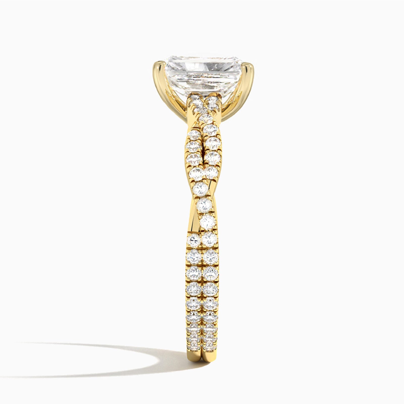 Radiant Luxe Twisted Vine Lab Diamond Engagement Ring In 18K Yellow Gold, Side View