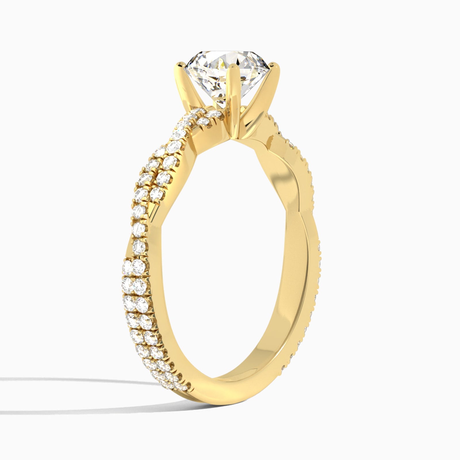 Round Luxe Twisted Vine Lab Diamond Engagement Ring In 14K Yellow Gold, Angle View