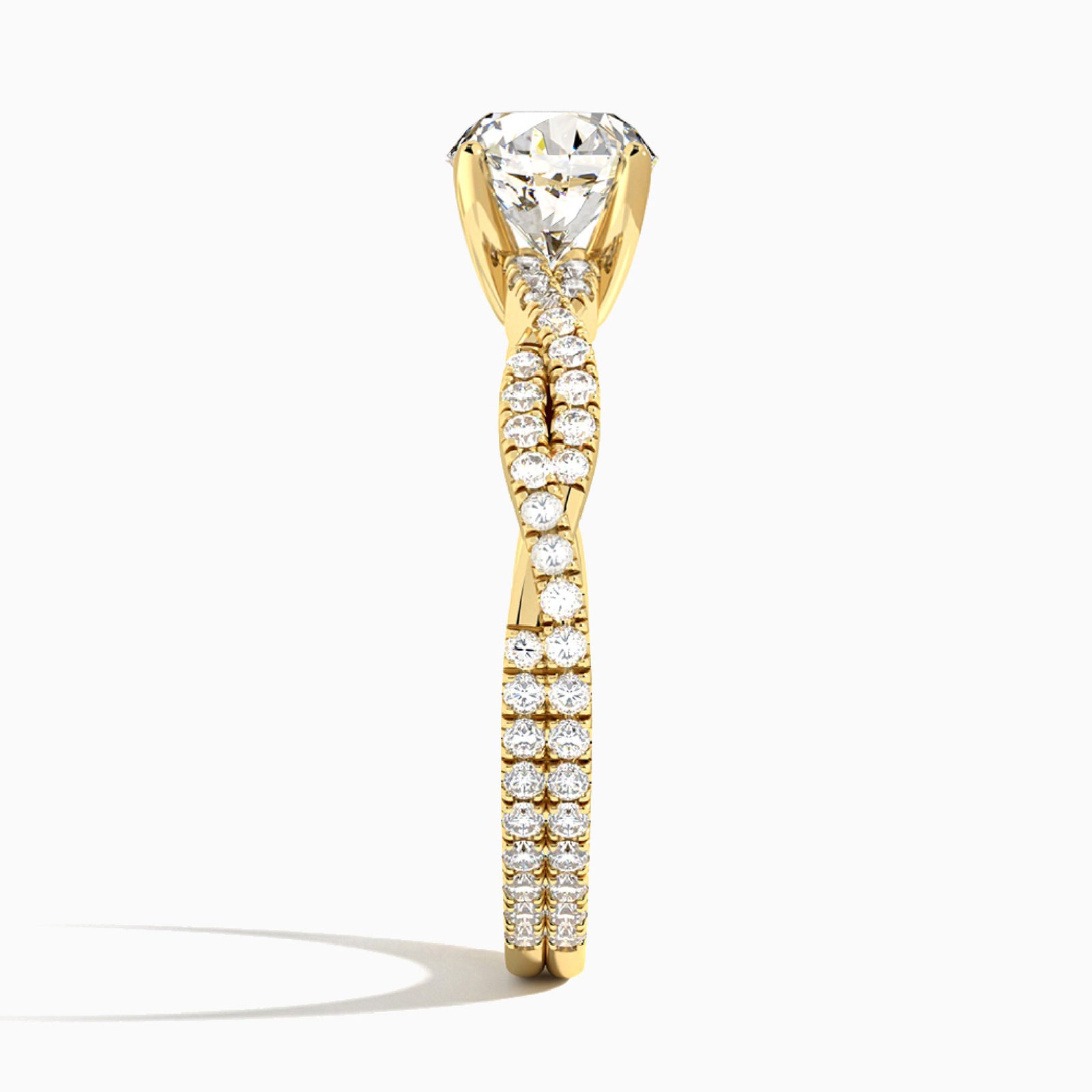 Round Luxe Twisted Vine Lab Diamond Engagement Ring In 14K Yellow Gold, Side View