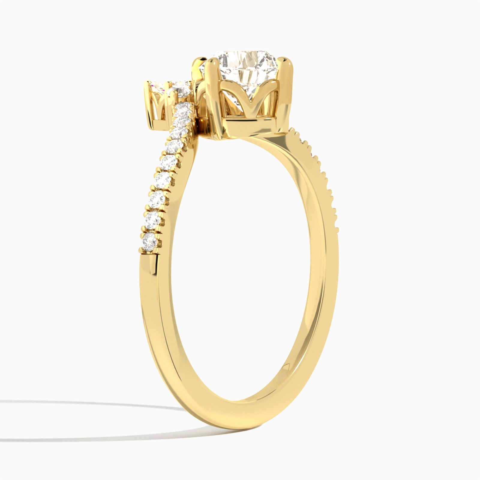 Cushion Nova Lab Grown Diamond Engagement Ring In 14K Yellow Gold, Angle View