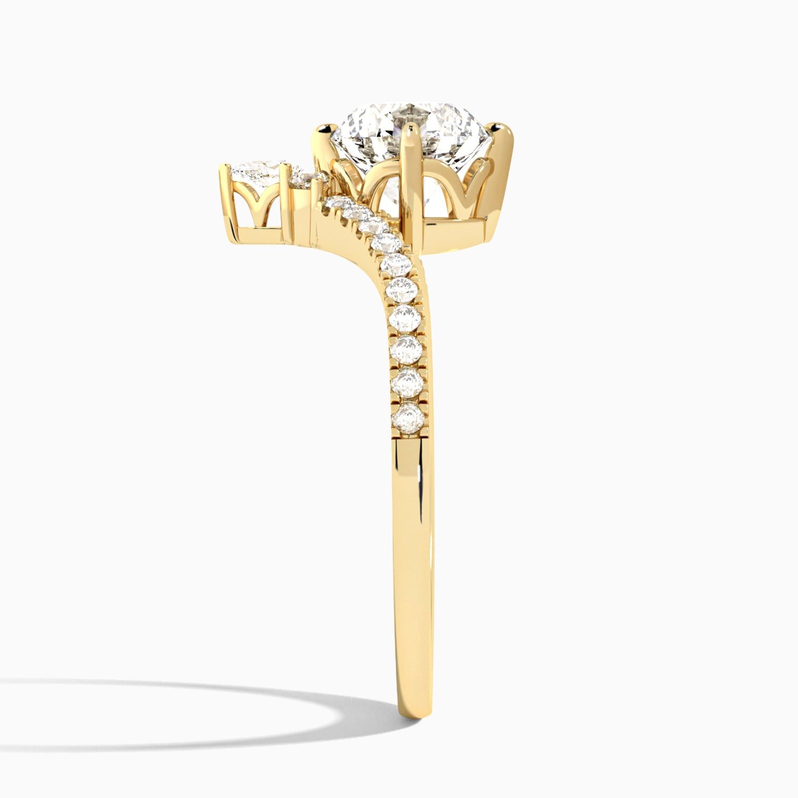 Round Nova Lab Grown Diamond Engagement Ring In 14K Yellow Gold, Side View
