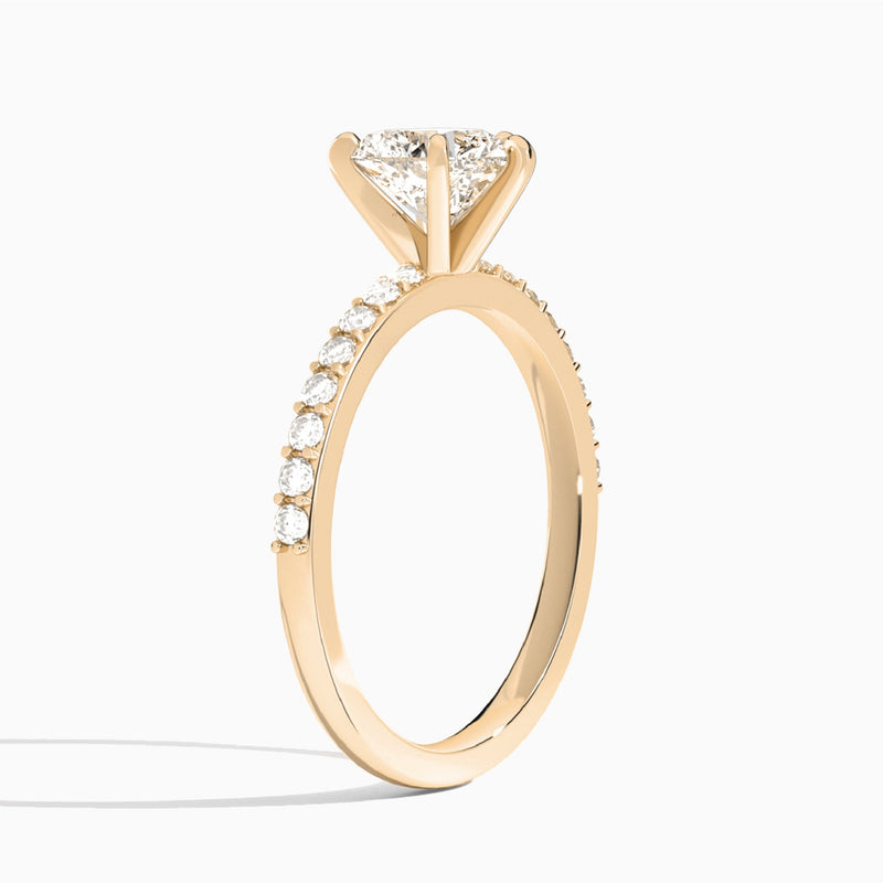 Heart Petite Classic Lab Grown Diamond Engagement Ring In 14K Rose Gold, Angle View