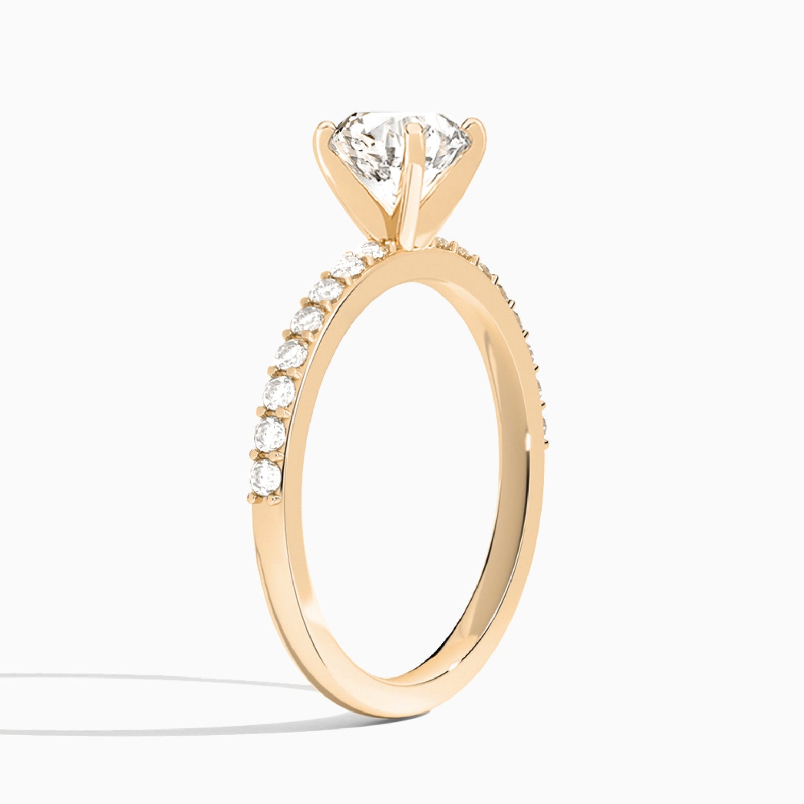 Round Petite Classic Lab Grown Diamond Engagement Ring In 14K Rose Gold, Angle View