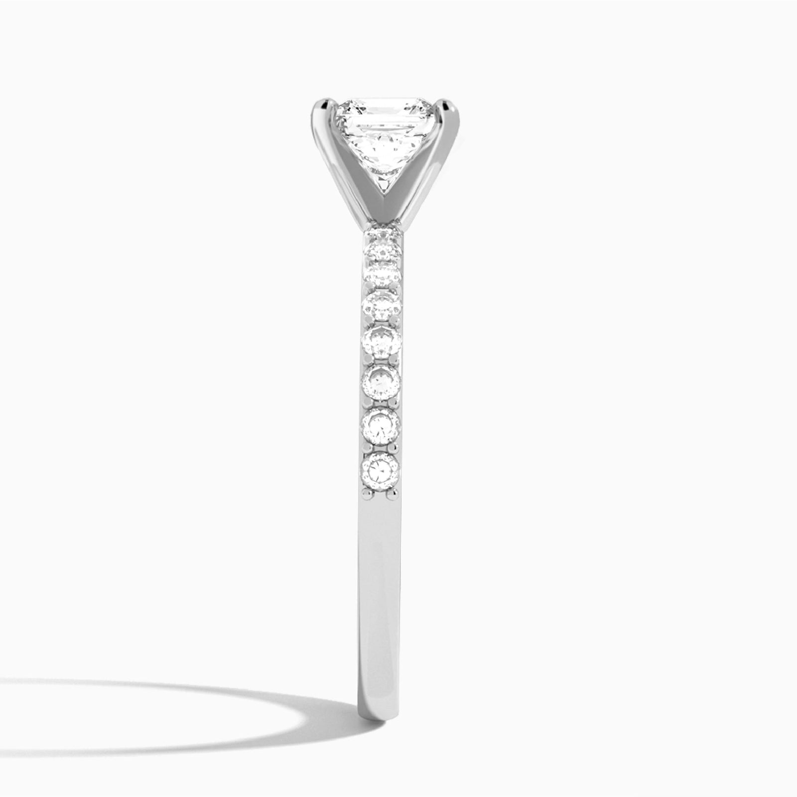 Asscher Petite Classic Lab Diamond Engagement Ring In 18K White Gold, Side View