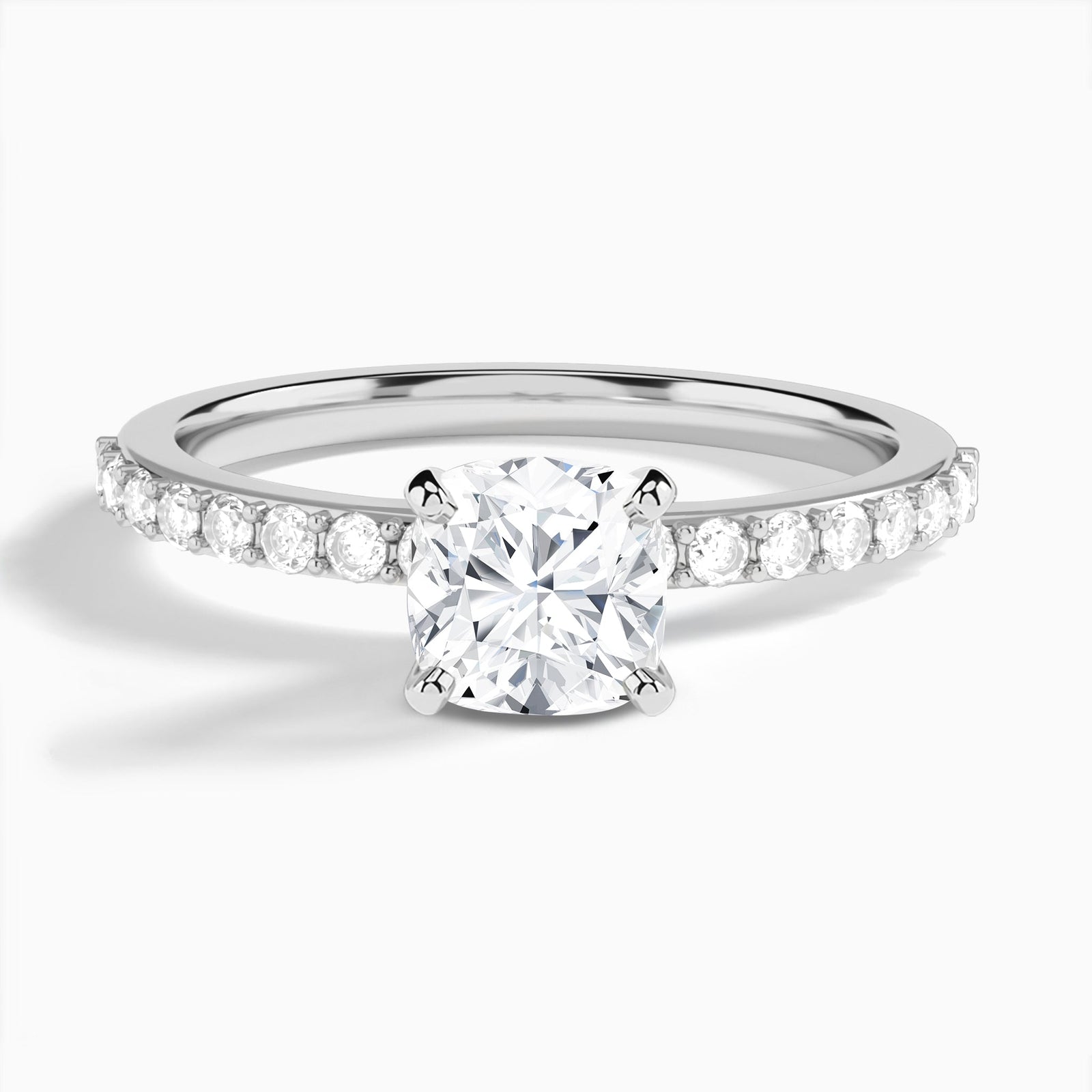 Cushion Petite Classic Lab Diamond Engagement Ring In 14K White Gold - Lucenjuri
