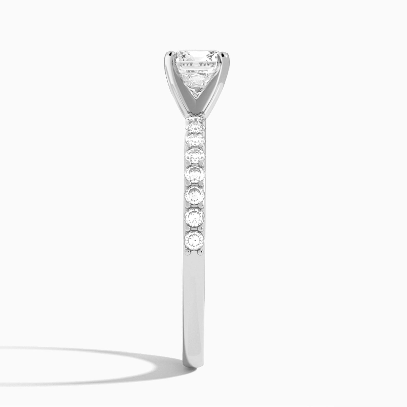 Cushion Petite Classic Lab Diamond Engagement Ring In 14K White Gold, Side View