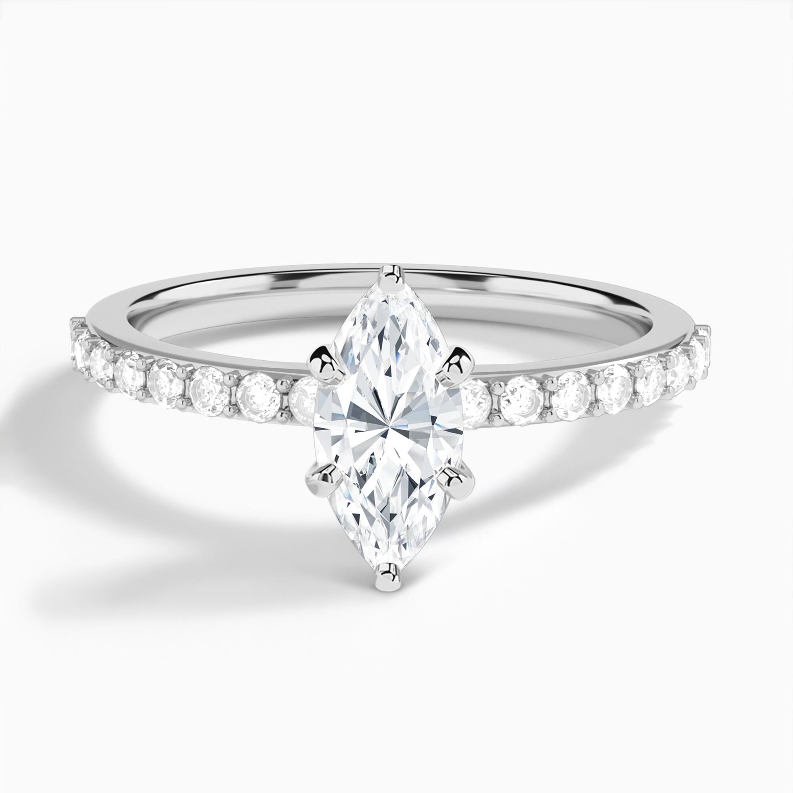 Marquise Petite Classic Lab Diamond Engagement Ring In 14K White Gold - Lucenjuri