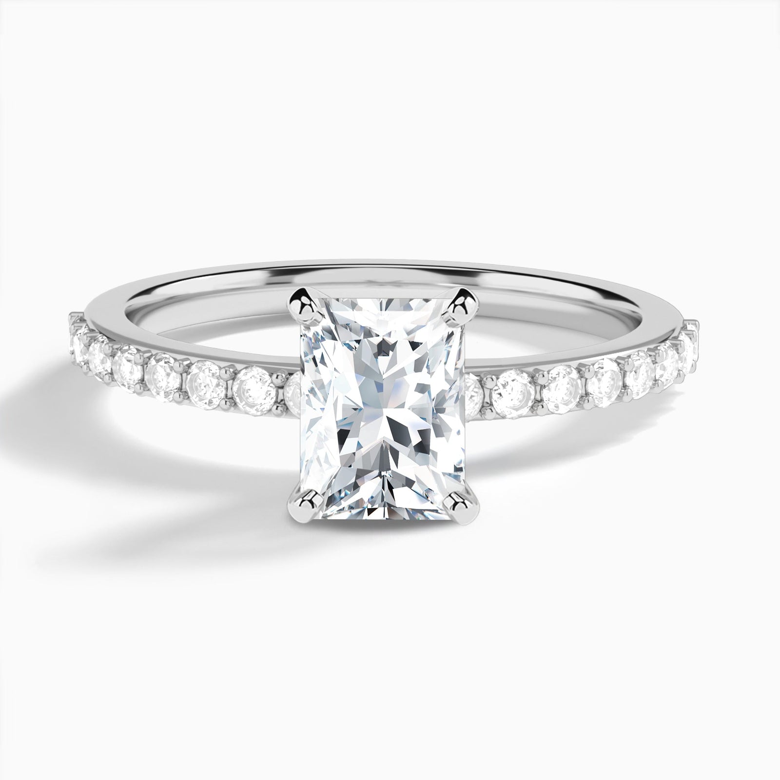 Radiant Petite Classic Lab Diamond Engagement Ring In 14K White Gold - Lucenjuri