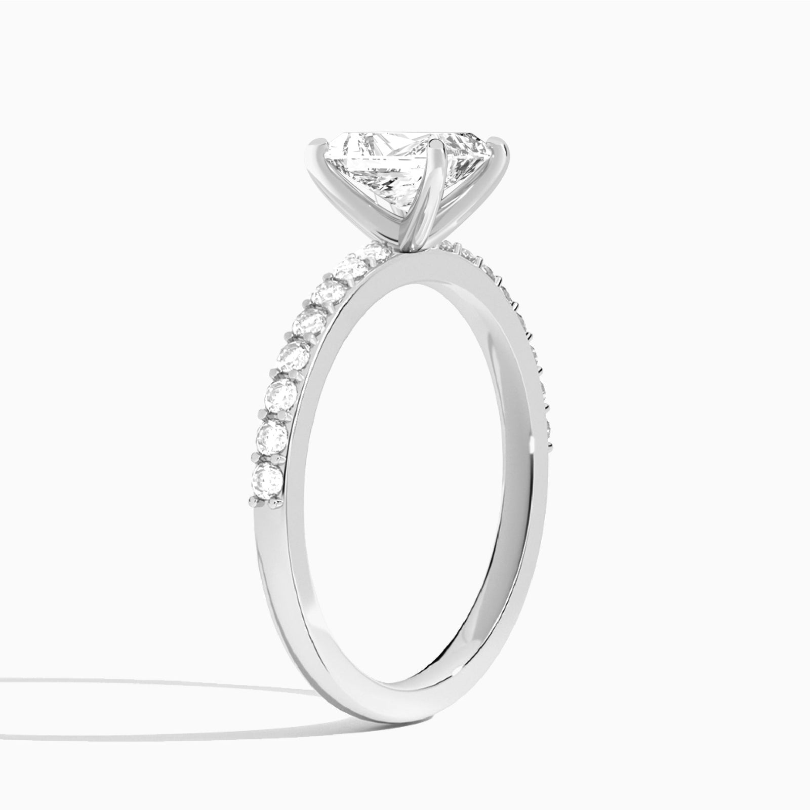 Radiant Petite Classic Lab Diamond Engagement Ring In 14K White Gold, Angle View