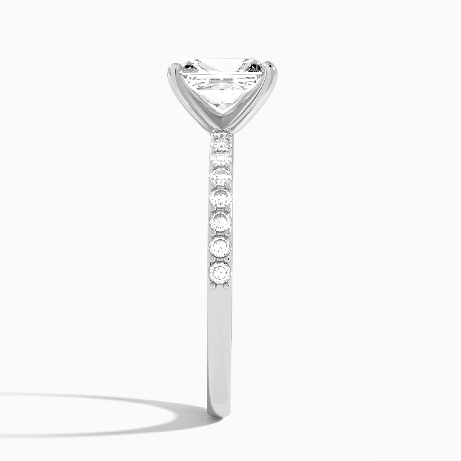 Radiant Petite Classic Lab Diamond Engagement Ring In 14K White Gold, Side View