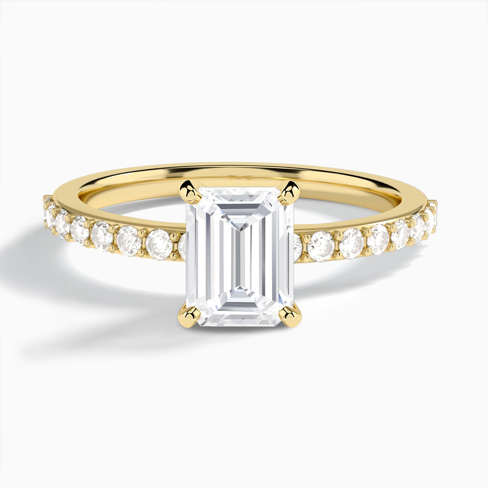 Emerald Petite Classic Lab Diamond Engagement Ring In 18K Yellow Gold - Lucenjuri
