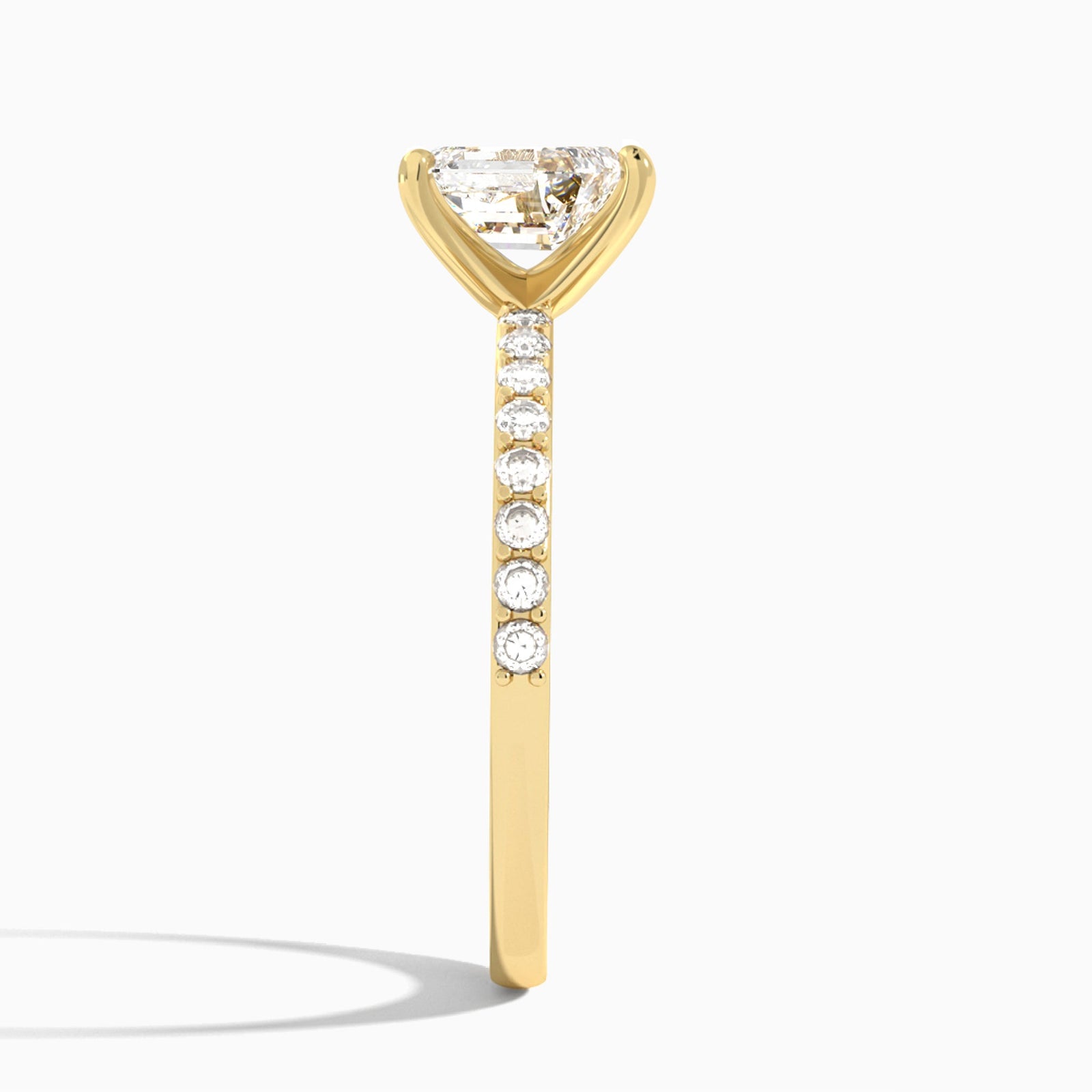 Emerald Petite Classic Lab Diamond Engagement Ring In 18K Yellow Gold, Side View