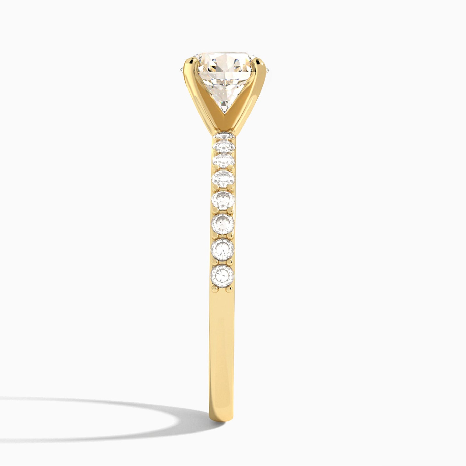 Round Petite Classic Lab Diamond Engagement Ring In 14K Yellow Gold, Side View