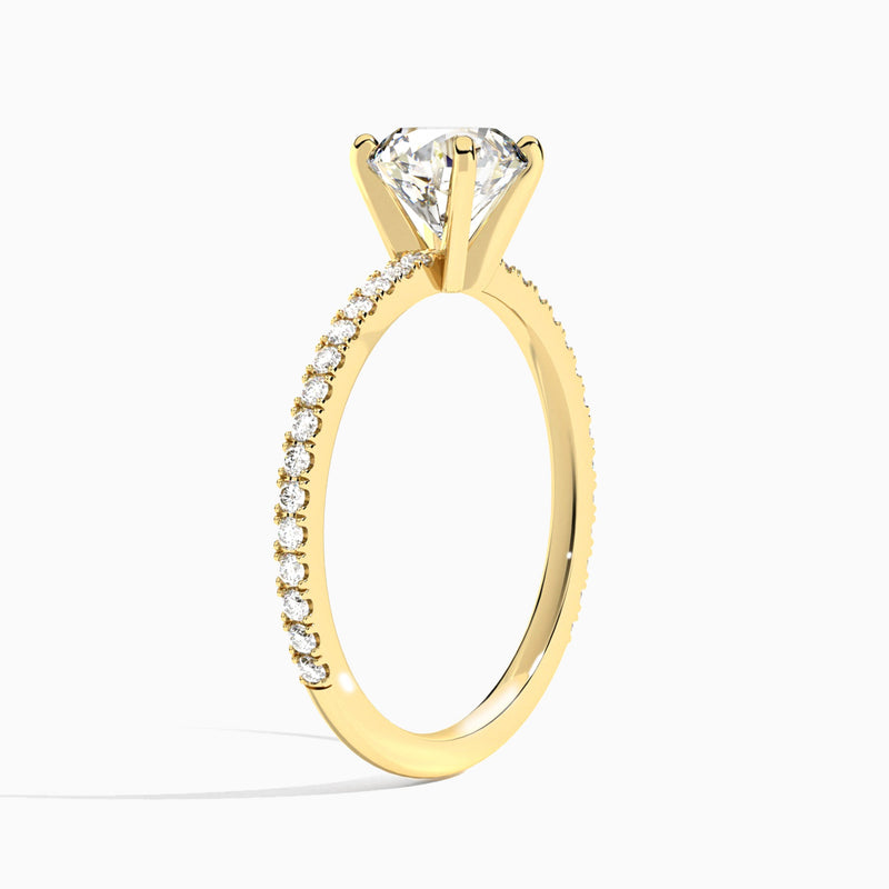 Round Luxe Belle Lab Grown Diamond Engagement Ring In 18K Yellow Gold, Angle View