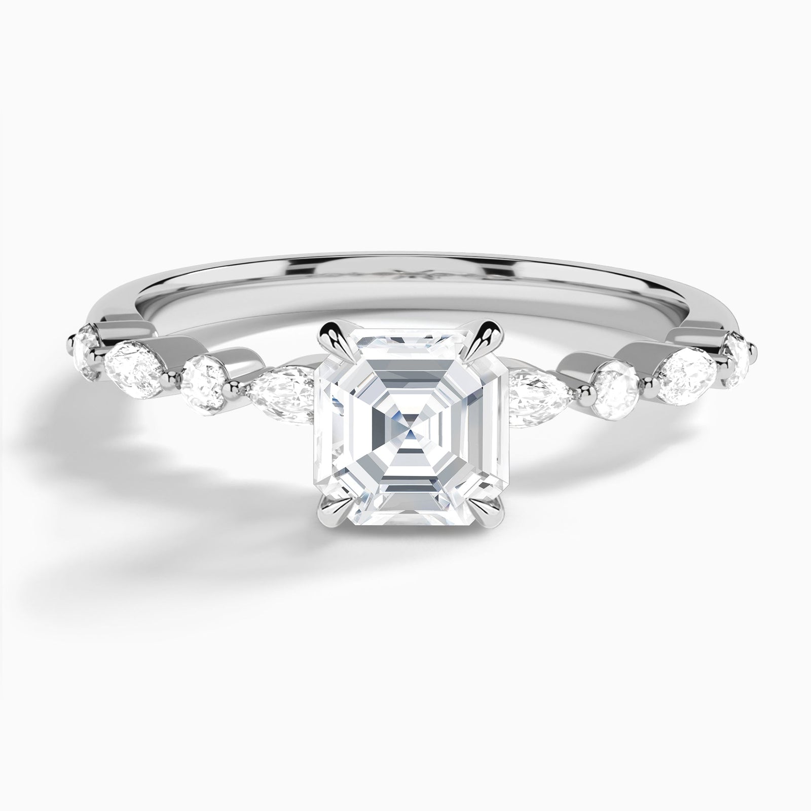 Asscher Chateau Lab Grown Diamond Engagement Ring In 18K White Gold - Lucenjuri