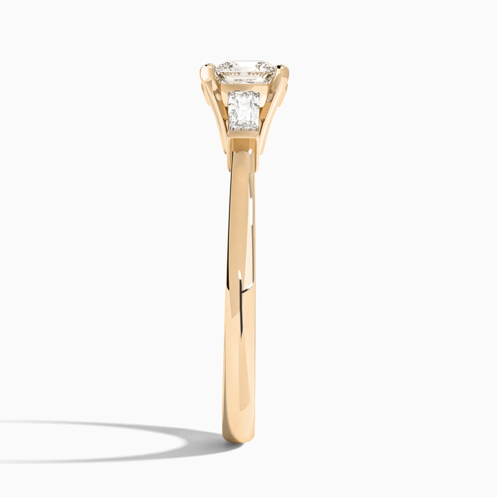 Cushion Tapered Baguette Lab Diamond Engagement Ring In 14K Rose Gold, Side View