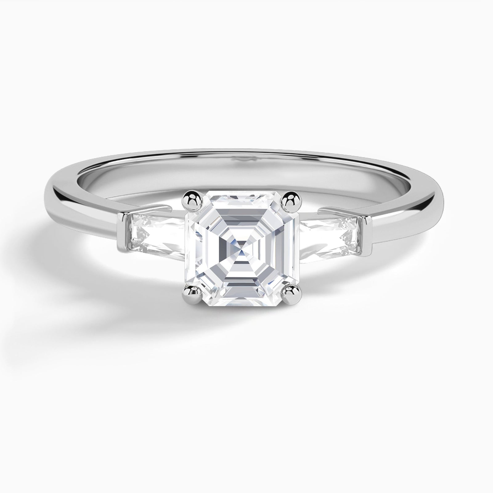 Asscher Tapered Baguette Lab Diamond Engagement Ring In 18K White Gold - Lucenjuri