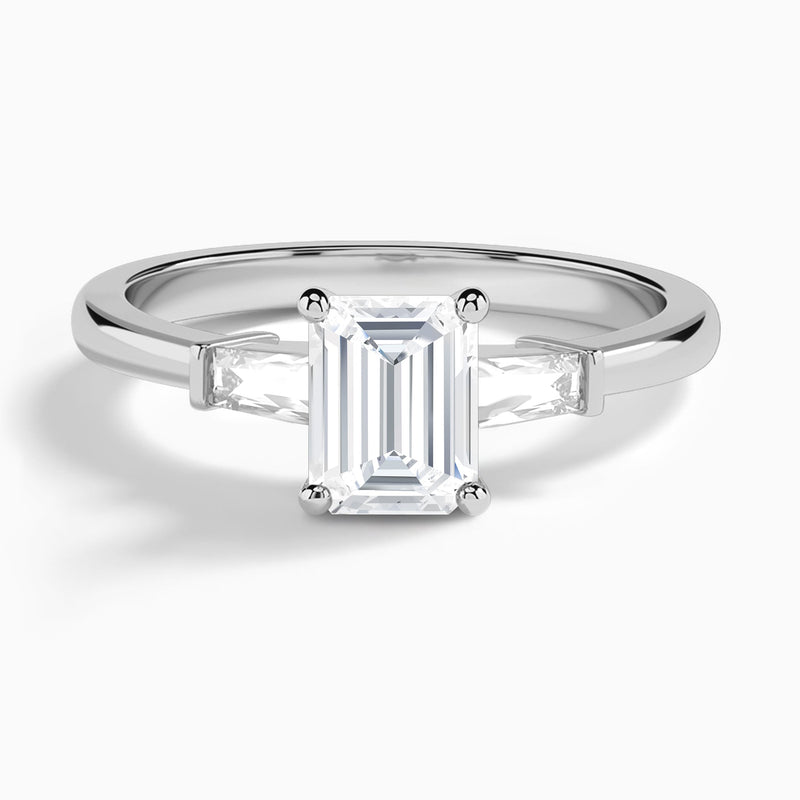 Emerald Tapered Baguette Lab Diamond Engagement Ring In 14K White Gold - Lucenjuri