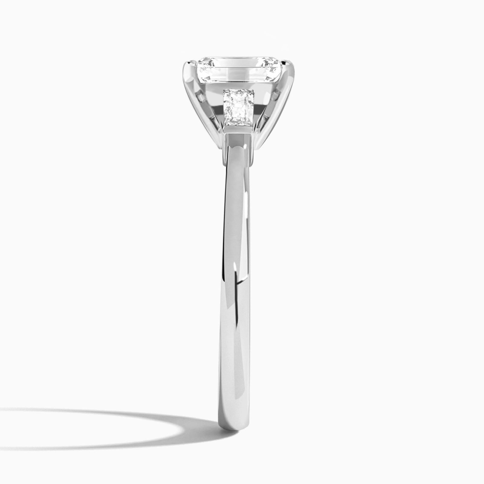 Emerald Tapered Baguette Lab Diamond Engagement Ring In 14K White Gold, Side View