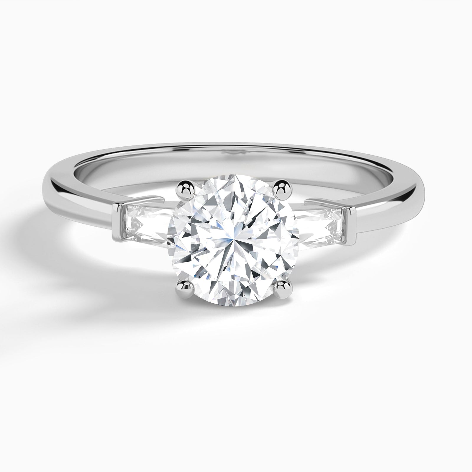 Round Tapered Baguette Lab Diamond Engagement Ring In 18K White Gold - Lucenjuri
