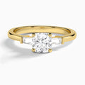 Cushion Tapered Baguette Lab Diamond Engagement Ring In 14K Yellow Gold - Lucenjuri
