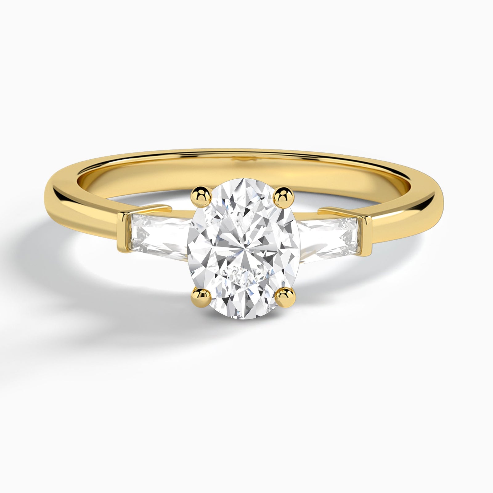 Oval Tapered Baguette Lab Diamond Engagement Ring In 18K Yellow Gold - Lucenjuri