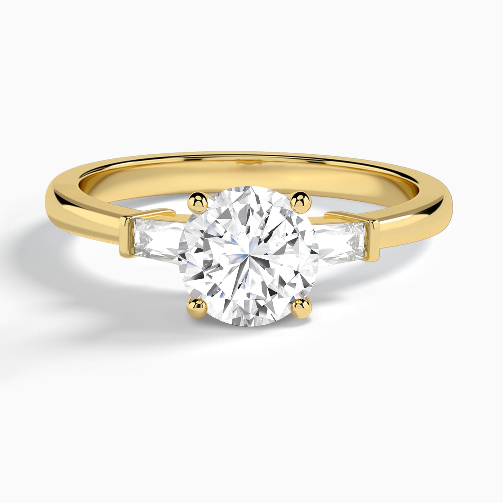 Round Tapered Baguette Lab Diamond Engagement Ring In 14K Yellow Gold - Lucenjuri