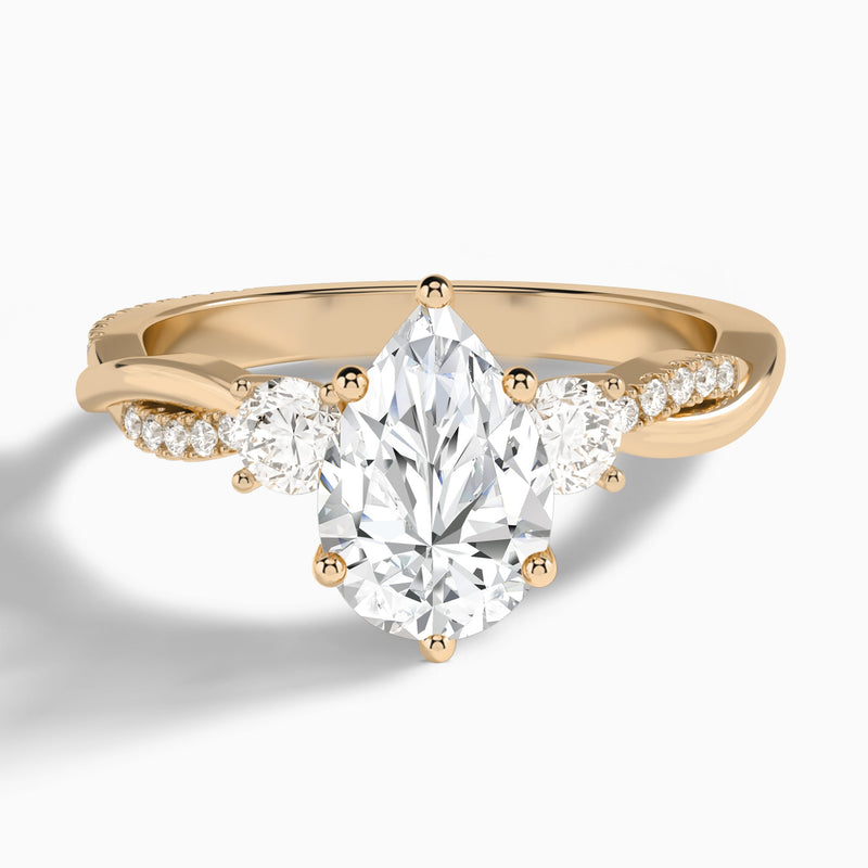 Pear Three Stone Twisted Vine Lab Diamond Engagement Ring In 14K Rose Gold - Lucenjuri