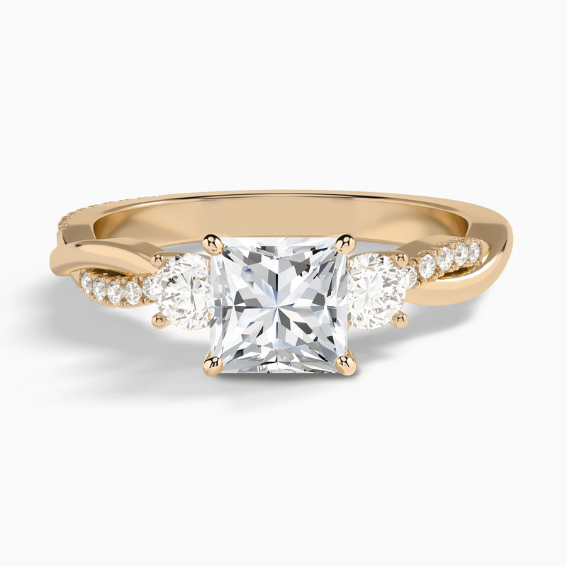 Princess Three Stone Twisted Vine Lab Diamond Engagement Ring In 14K Rose Gold - Lucenjuri