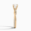 Round Three Stone Twisted Vine Lab Diamond Engagement Ring In 14K Rose Gold, Side View